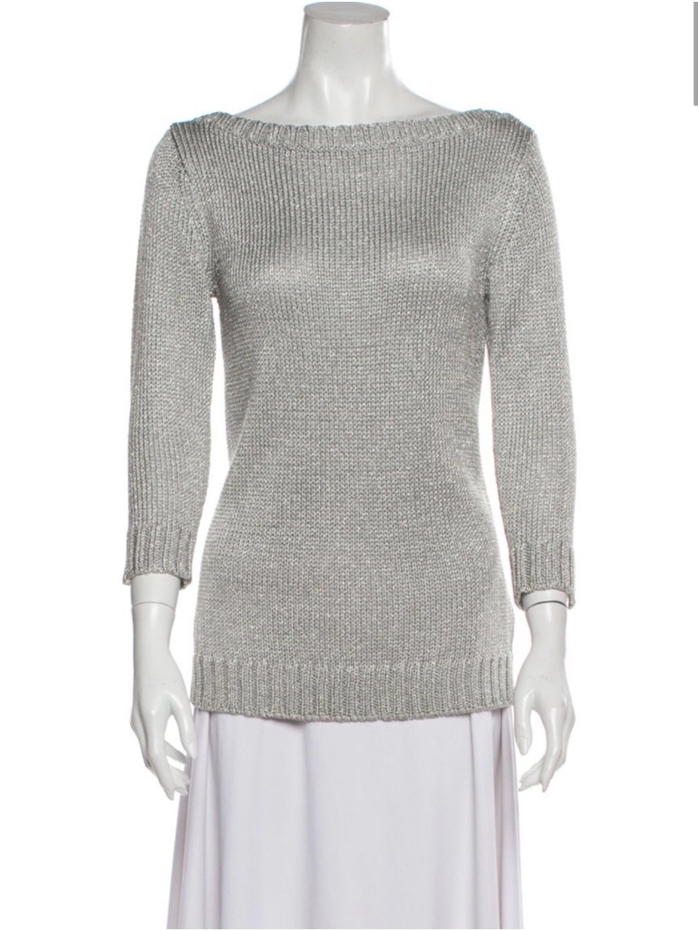 Ralph Lauren Silver Off-the-Shoulder Knit Sweater